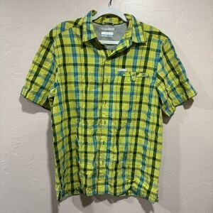 Columbia Mens Omni-Shade Sun Protection Size Small Green Plaid button up